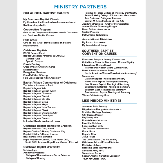 Ministry Partner List