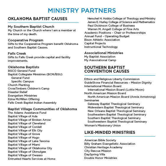 Ministry Partner List