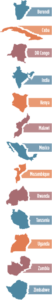 Shapes and names of 13 countries