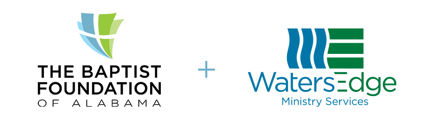the Baptist Foundation of Alabama logo plus the WatersEdge logo